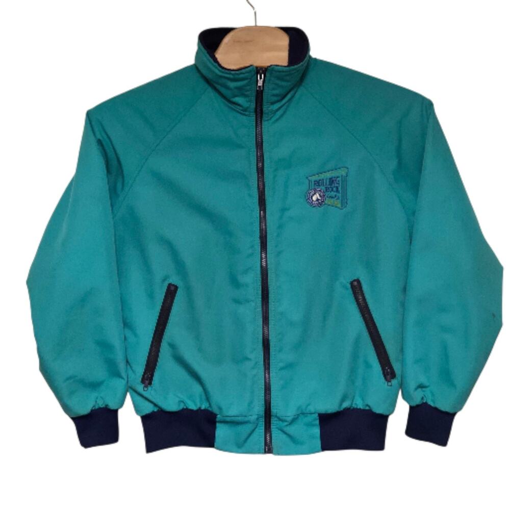 Vintage Rolling Rock Extra Pale Jacket Mens Large Polar Fleece Teal Blue RARE